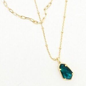 Kendra Scott Alexandria Gold Multi Strand Necklace in Teal Green Illusion